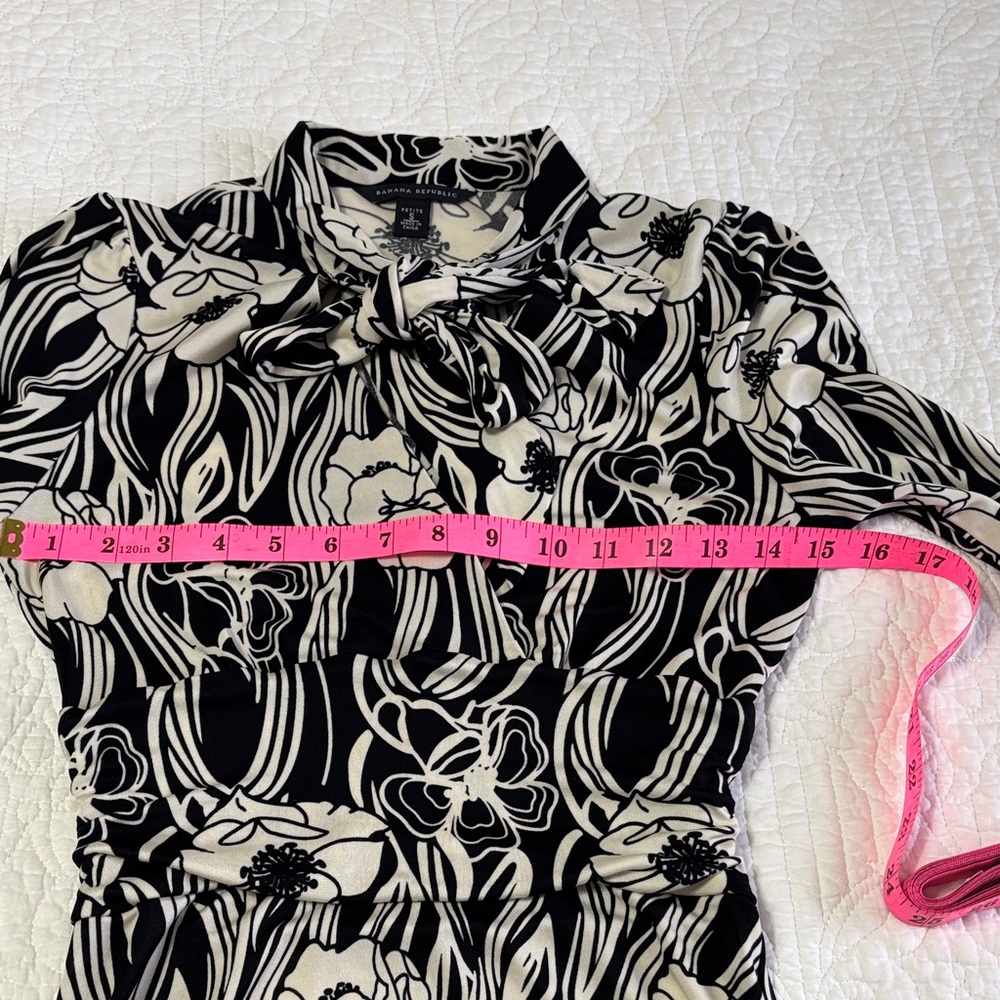 Banana Republic Long Sleeve Floral Black & White Silk Blend Dress Size Petite S - Picture 8 of 12